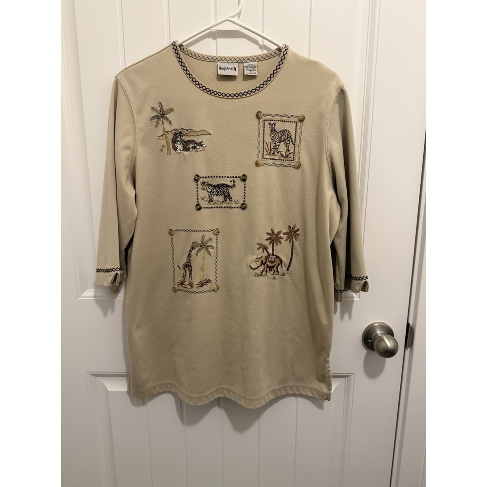 BonWorth Women's Vintage Unique Safari‎ Pullover Top Size Small